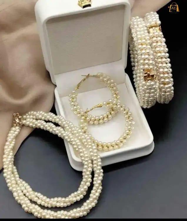 Multi Layered Pearl Stone Artificial Jewelry Set - 5 Pcs for Women