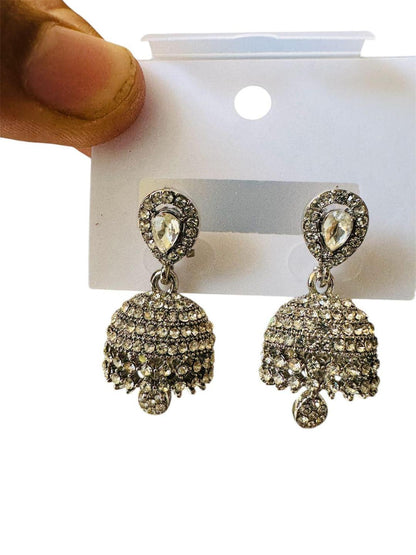 Exquisite Gold Plated Jhumka Earrings with Crystal Stones - 2 Pcs